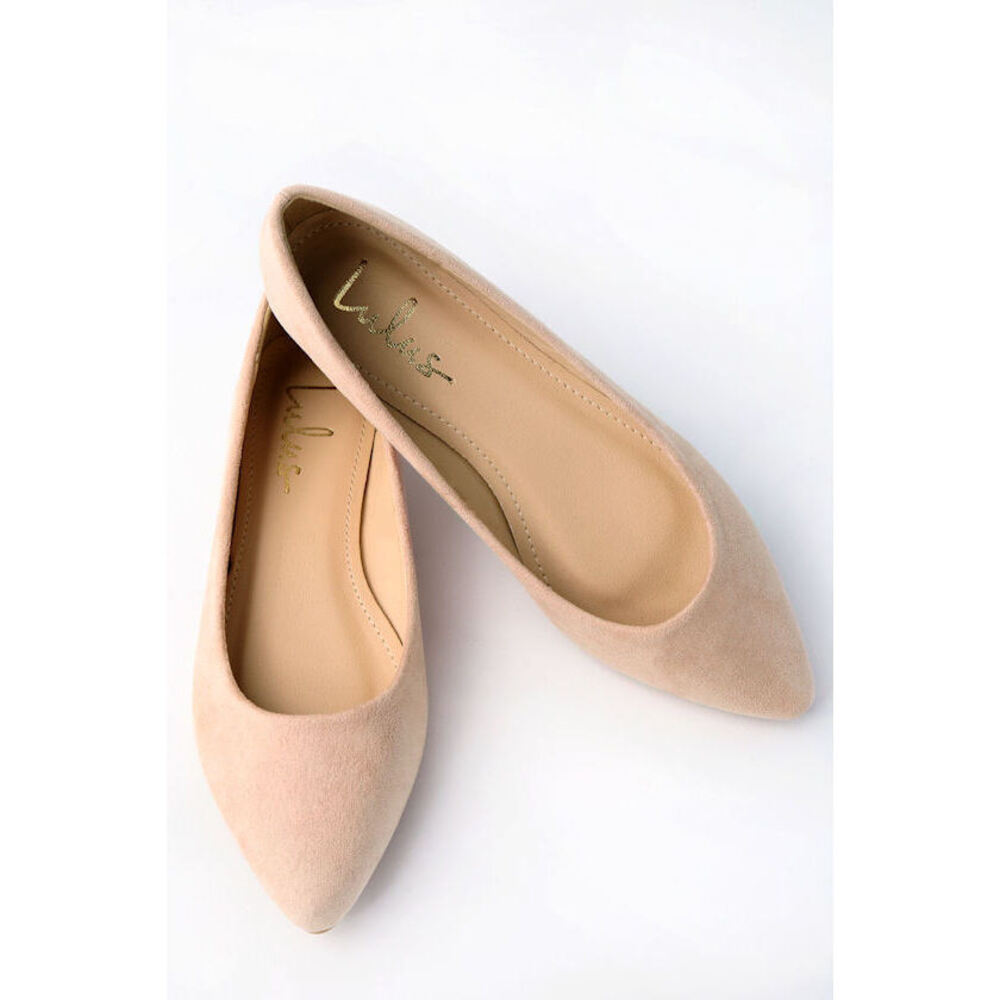 Lulus Holly Light Nude Suede Flats Beige - Size 8